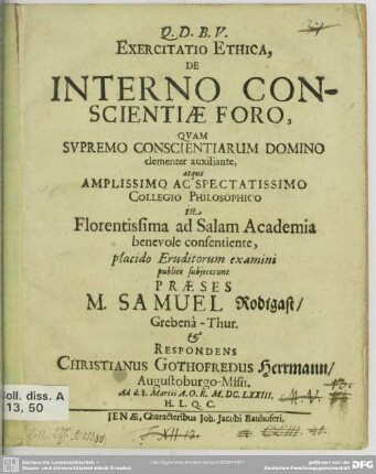 Exercitatio ethica de interno conscientiae foro