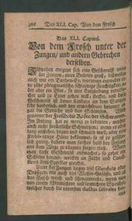 Das XLI. Capitel. Von dem Frosch unter der Zungen/ und andern Gebrechen derselben