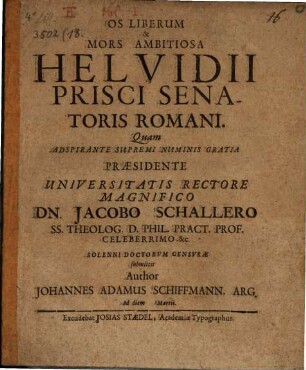 Os liberum et mors ambitiosa Helvidii Prisci, senatoris Rom.