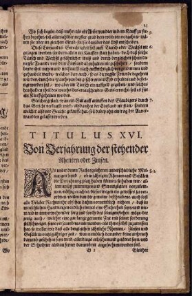 Titulus XVI. Von Verjahrung der stehender Rhenten oder Zinsen