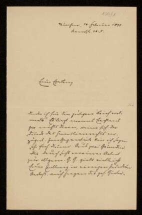 109: Brief von Karl von Unzer an Gottlieb Planck, München, 16.2.1898