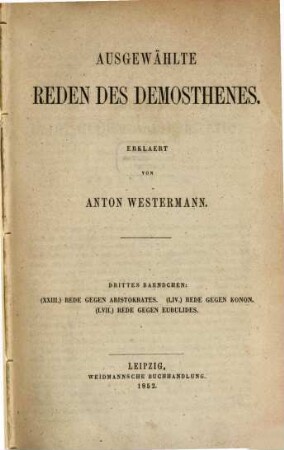 Ausgewählte Reden : Erklärt von Ant. Westermann, 3