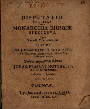 Disp. polit. de monarchia eiusque speciebus