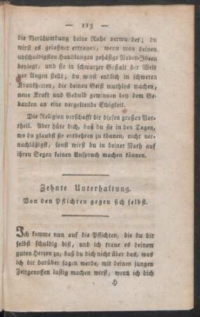 Zehnte Unterhaltung. Von den Pflichten gegen sich selbst