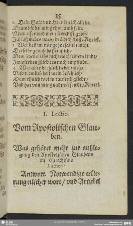 I. Lectio. Vom Apostolischen Glauben