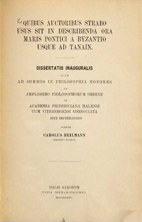 Quibus auctoribus Strabo usus sit in describenda ora maris Pontici a Byzantio usque ad Tanain