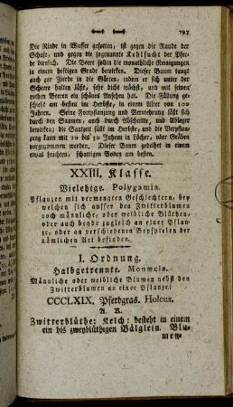 XXIII. Klasse. Vielehige. Polygamia