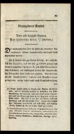 Neunzehntes Kapitel. Drey und sechzigste Gattung. Das hysterische Uebel. (Hysteria.)