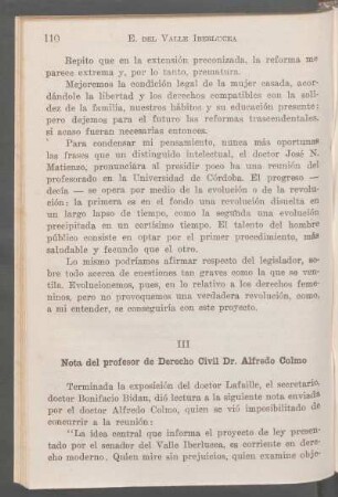 III - Nota del profesor de Derecho Civil Dr. Alfredo Colmo