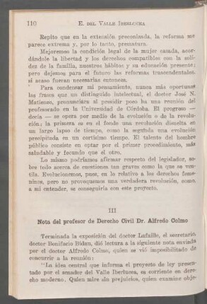 III - Nota del profesor de Derecho Civil Dr. Alfredo Colmo