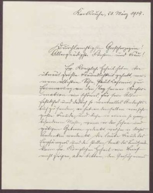 Schreiben von Friedrich Katz an die Großherzogin Luise; Andachtsbesuch für die Konfirmation des Sohnes von Friedrich Katz, Paul Kasimir Katz