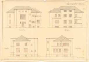 Umbau eines Landhauses Monatskonkurrenz Februar 1933: Aufriss Westansicht, Südansicht, Ostansicht, Nordansicht 1:100