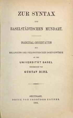 Zur Syntax der baselstädtischen Mundart