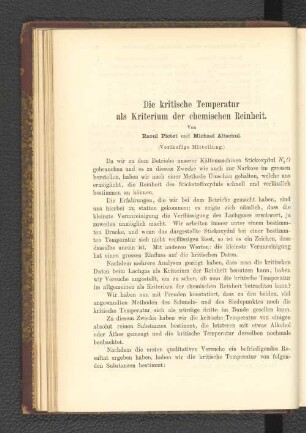 Die kritische Temperatur als Kriterium der chemischen Reinheit.