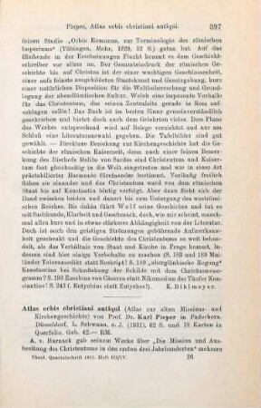 397-398 [Rezension] Pieper, Carl, Atlas orbis christiani antiqui