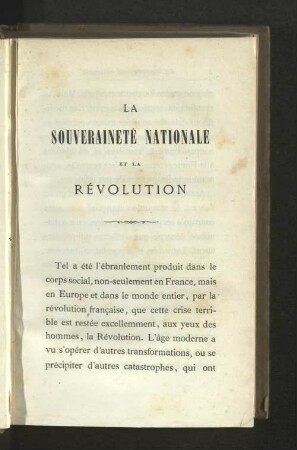 La souveraineté nationale et la révolution