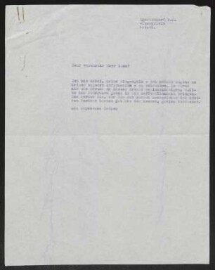 Brief von Gerhart Hauptmann an Willy Haas