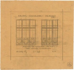 Pfann, Paul; München, Georgenstr.; Haus Schneider - Fenster im Lichthof u. auf den großen Vorplätzen (Details)