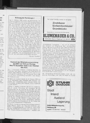 Protokoll der Mitgliederversammlung des EBV von 1875 am Montag, dem 13. November 1978 in den Räumen des ACC.