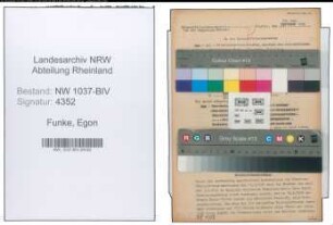 Entnazifizierung Egon Funke , geb. 12.02.1902 (Steuersekretaer)
