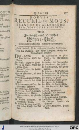 Neues Französisch- und Deutsches Wörter-Buch.
