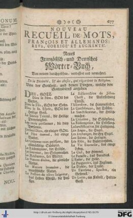 Neues Französisch- und Deutsches Wörter-Buch.