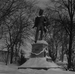 Stralsund. Schilldenkmal, Ferdinand Baptista von Schill, in den Schillanlagen im Winter