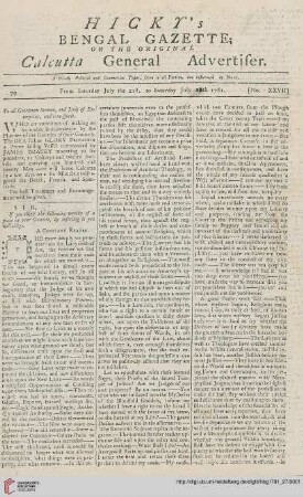27: Hicky's Bengal gazette, or The original Calcutta general advertiser