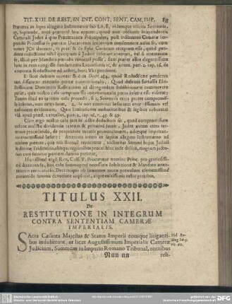 Titulus XXII. De Restitutione In Integrum Contra Sententiam Camerae Imperialis