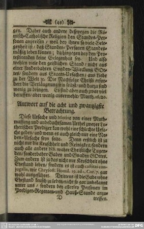 Antwort auf die acht und zwanzigste Betrachtung