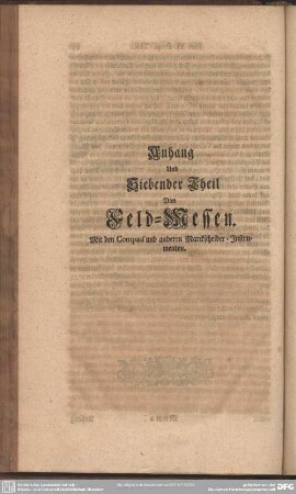 Anhang und Siebender Theil Von Feld-Messen. Mit den Compass und anderen Marckscheider- Instrumenten