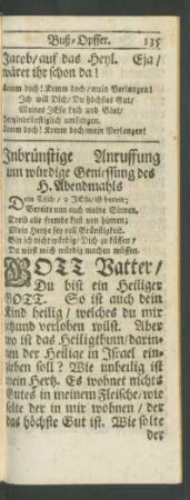 Inbrünstige Anruffung um würdige Geniessung des H. Abendmahls