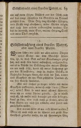 13. Selbstbetrachtung eines kranken Vaters, oder einer kranken Mutter. - 20. Betrachtung eines kranken Greisen.
