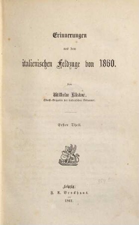 Erinnerungen aus dem italienischen Feldzuge von 1860, 1