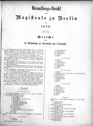No. XVII. Bericht über die Verwaltung der Feuerwehr und Telegraphie