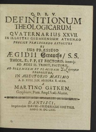 Definitionum Theologicarum Quaternarius XXVII.
