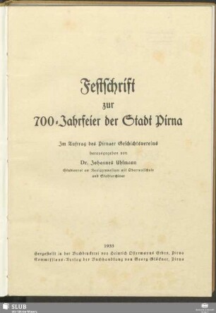 Festschrift zur 700-Jahrfeier der Stadt Pirna
