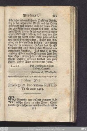 Num. XVI. Privilegium Imperatoris Ruperti de anno 1403.