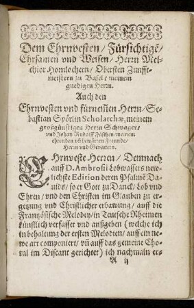 Dem Ehrenvesten [...] Herrn Melchior Hornlochern [...]