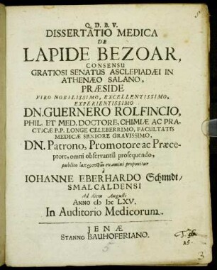 Dissertatio Medica De Lapide Bezoar