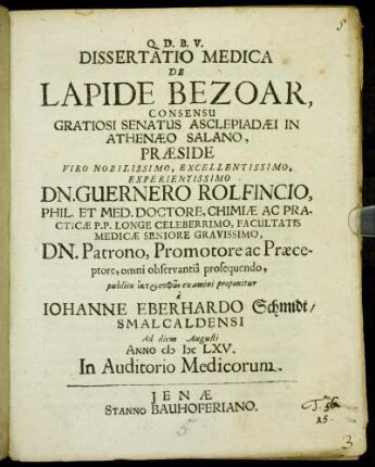 Dissertatio Medica De Lapide Bezoar
