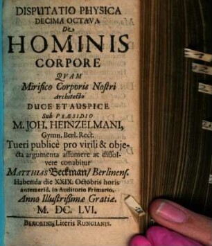 Disp. phys. decima octava de hominis corpore