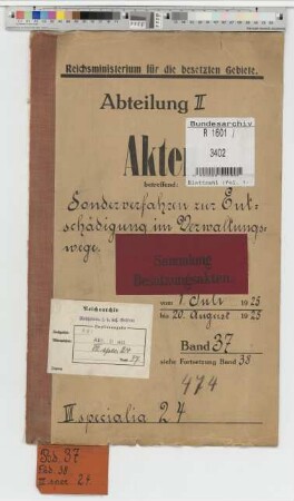 Sonderverfahren zur Entschädigung im Verwaltungswege: Bd. 37