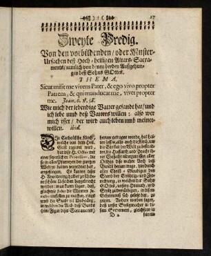 27-47, II. Von denen vorbildenden(oder Muster-Ursachen deß hochheiligsten Altars-Sacraments: nemlich von denen beyden Ausgehungen deß Sohns Gottes.