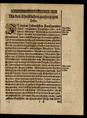 An den Christlichen guthertzigen Leser.