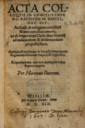 Acta Colloquii in Comitiis Imperii Ratisbonae habiti
