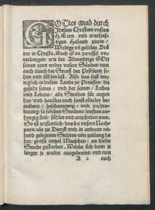 Gottes gnad durch Jhesum Christum unsern Herrn und warhafftigen Heiland zuvor/ Wirdige und geliebte Brüder in Christo ...