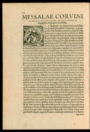 Messale Corvini Oratoris Disertissimi Ad Octavianum Augustum de progenie sua libellus.