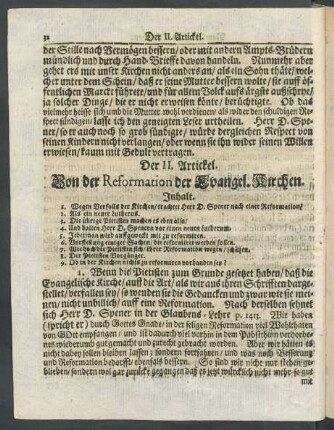 Der II. Artickel. Von der Reformation der Evangel. Kirchen.