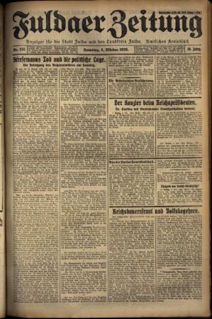 Erste Ausgabe vom Samstag, den 05. Oktober 1929.